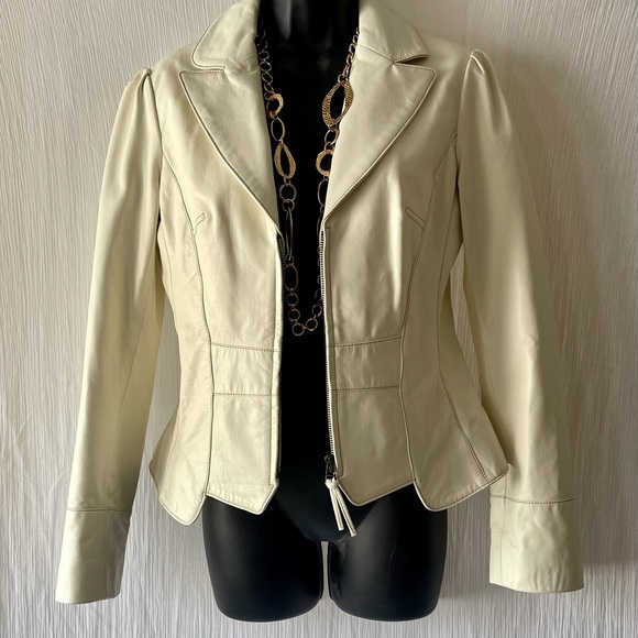 Cache cream leather zip jacket size 4 - Picture 2 of 3